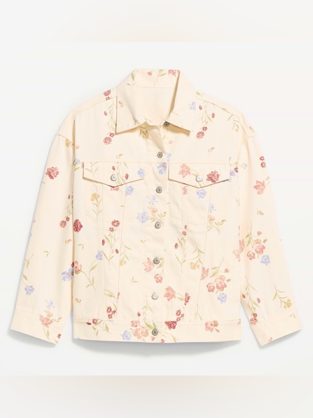 Old Navy Medium Oversized Floral Print Jean Trucker Jacket NWT